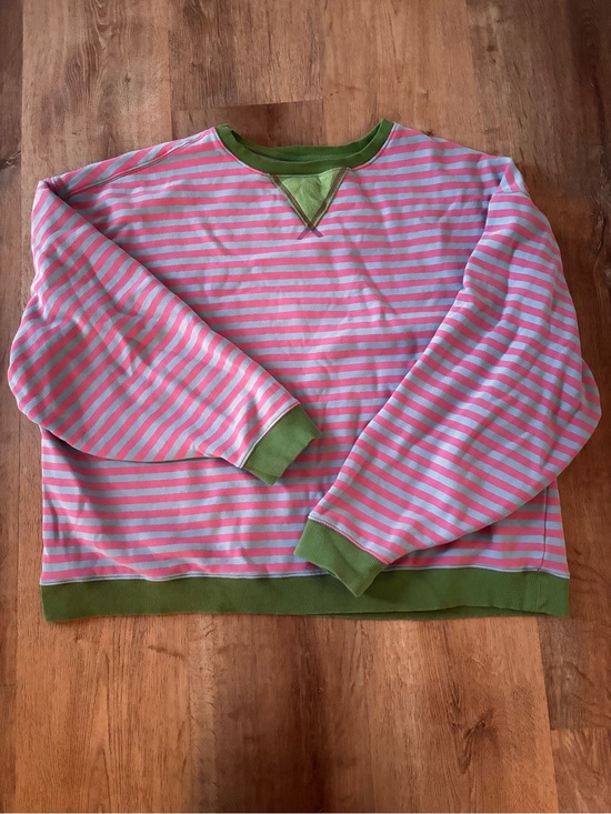 NATURAL LIFE Tops - Natural Life Striped Pink & Light Blue Crewneck with Green Trim xl